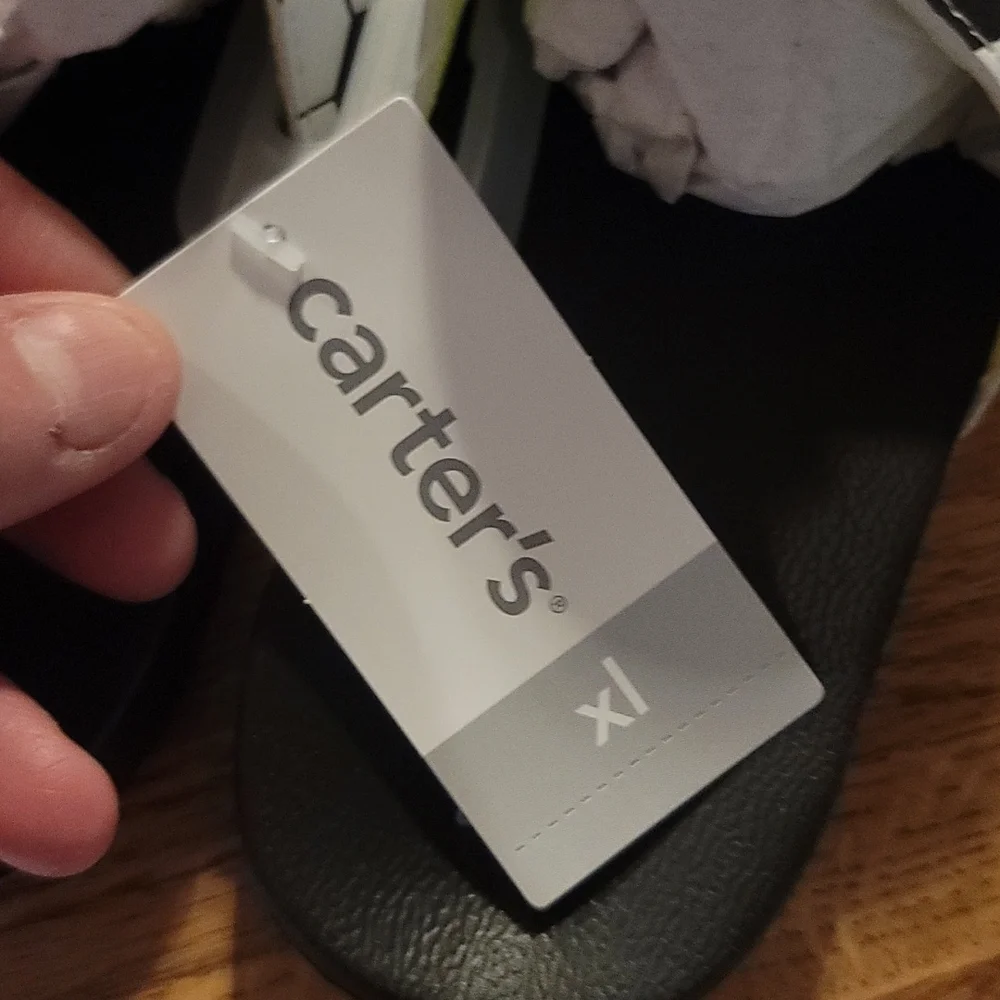 CARTER'S TODDLER OLIVER SLIDE SANDALS: SOCCER: BLACK/WHITE: NWT:SZ XL (11/12)
